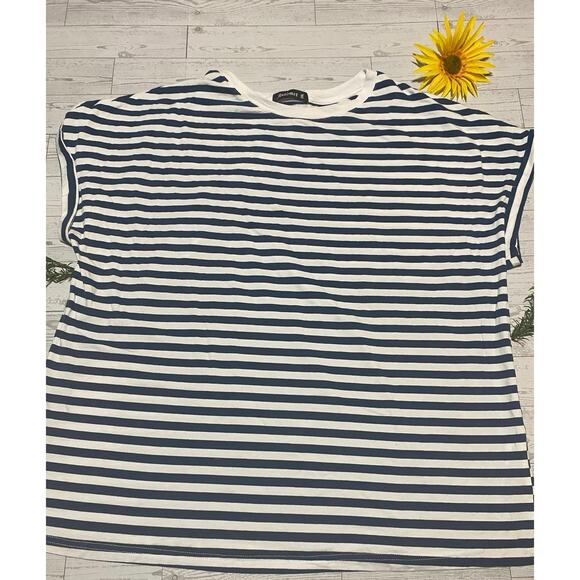 Automet Women’s 2XL Navy White Striped Short Sleeve Tee Tunic Top - Picture 1 of 7